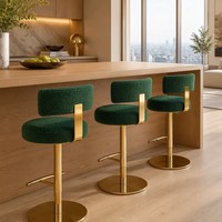 İskandinav Modern Lüks Bar Taburesi Döner Ayarlanabilir Gazlı Liftli Tezgah Sandalyesi Altın Tabanlı Cafe Otel Mutfak Ada Seti için