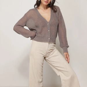 <span class=keywords><strong>Cardigan</strong></span> da donna in maglia trasparente <span class=keywords><strong>grigio</strong></span> con bottoni di perle a maniche lunghe per un elegante stile Casual a strati - Product Image 1