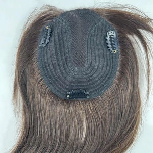 Topper de cheveux en silicone brun foncé <span class=keywords><strong>pour</strong></span> femmes, avec clip, base en <span class=keywords><strong>filet</strong></span>, <span class=keywords><strong>postiche</strong></span> <span class=keywords><strong>pour</strong></span> cheveux clairsemés, toupet naturel en cheveux humains - Product Image 3