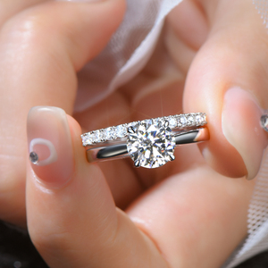Anillo de Boda de Cuatro Garras <span class=keywords><strong>para</strong></span> Mujer con Moissanita de 8mm y 2ct y 2mm, Conjunto de Joyería de Moda con Engaste de Garras <span class=keywords><strong>para</strong></span> Parejas Recién Casadas, Venta Caliente - Product Image 2