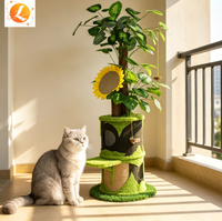 Arbre à chat surélevé avec plantes artificielles, griffoir double niveau, perchoir rembourré et niche douillette pour chat d'intérieur