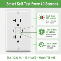 Stopkontak GFCI BAREP 20A 125V Bersertifikasi CULus dengan Indikator LED Ganda dan Uji Otomatis untuk Kamar Mandi, Dapur, dan Area Basah