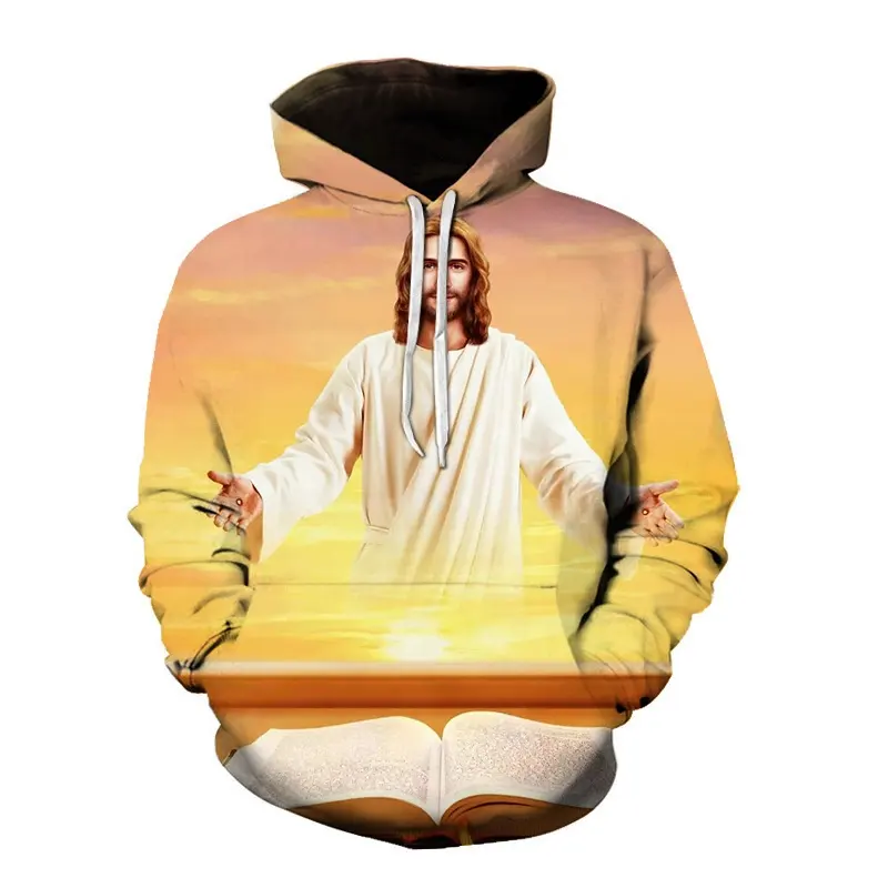 Benutzer definierte 3D-Druck Religion Christus Jesus Gott Herren Hoodie Hooded Cross Plus Size Sweatshirt Harajuku Casual Coat Sweat Shirt Top