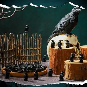 Set de Adornos de Resina Negros de Cuervos de Halloween, Hechos a Mano, Artísticos, Pintados a Mano, Pequeños, Decoración Temática de Animales - Product Image 3