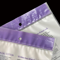 Sacs en plastique à fermeture éclair, pochette composite avec trou de suspension rond, impression personnalisée pour emballage de tampons de coton pour le visage, produits de soin de beauté