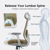 Chaise de bureau ergonomique moderne kaki avec dossier en maille respirante et pivotant, support 2D, pour tâches de bureau et réceptions
