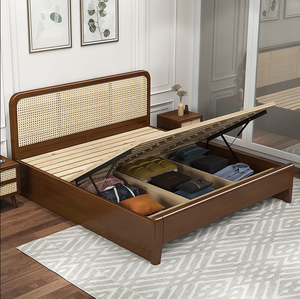 Cama doble de madera sólida bilateral de ratán, conjunto de muebles de dormitorio, cama de desayuno - Product Image 5