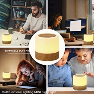 Lampe de chevet tactile RGB en bois avec capteur, port de charge USB rapide, 3 niveaux de luminosité réglables pour chambre/bureau - Product Image 5