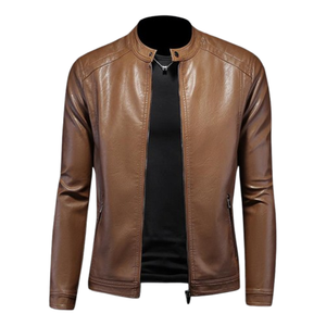 Chaquetas de Invierno para Hombre, Estilo Casual, Cuello Alto, Corte Ajustado, Estampado de Cuero, Cierre de Cremallera, Estilo Motociclista - Product Image 2