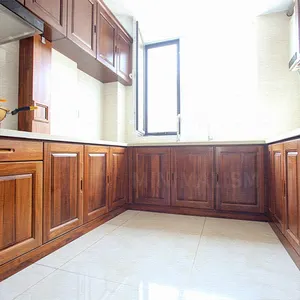 U Shape Horseshoe Layout Solid Wood Kitchen Cabinets rosewood kitchen cabinets