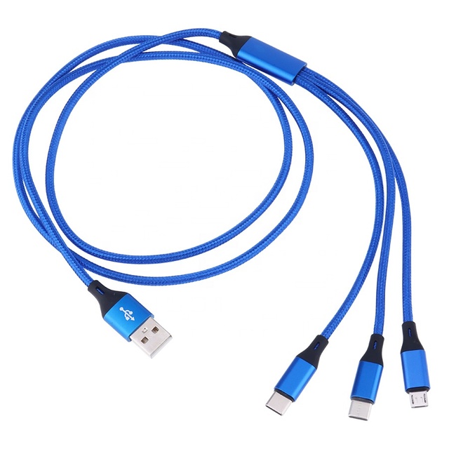 Multiple Port Charging Cable 1.2m 3 in 1 USB Charge Cable Nylon Braided Cord for iPhone Type C Micro USB Charge Wire Line