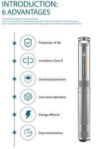 Pompe submersible GRANDFAR 1100W 4 pouces 1,5 CV 92M de hauteur de refoulement en acier inoxydable avec moteur à fil de cuivre pour puits profond 4SRm4/14 Haute efficacité - Product Image 4