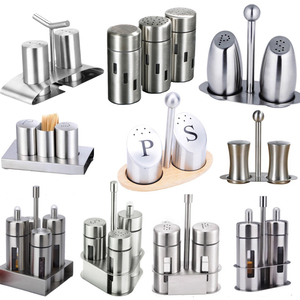 Set di sale e pepe in acciaio inossidabile con vassoio agitatori per condimenti accessori per la cucina per saliera - Product Image 2