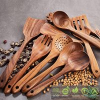 Ensemble d'ustensiles en bois de teck naturel de 9 pièces cuillères de cuisson antiadhésives pour votre cuisine