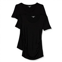Lot de 2 T-shirts de maternité à manches courtes et col rond froncé, unis et mignons, pour femmes - Collection Essentiels