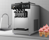 Machine à glace molle professionnelle en acier inoxydable à trois saveurs, 12L, refroidie par air, pour restaurant, café et dessert