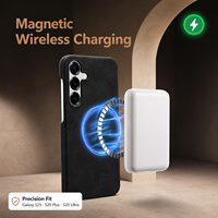 Coque en PU grainé rétro vintage pour la série Galaxy S25 avec chargement magnétique sans fil – En stock dès aujourd'hui