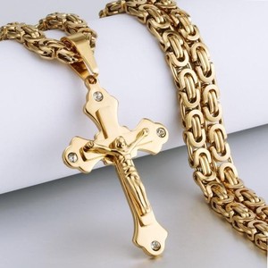<b>Cross</b> Jesus Crucifixion 18K Gold Plated Waterproof Non Tarnish Stainless Steel Pendant Fashion Jewelry Necklaces Male Man <b>Mens</b> - Product Image 4