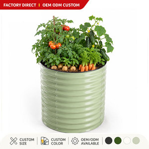 Jardinera Elevada Redonda de Acero Galvanizado de 34 Pulgadas de Alto para Balcón, Patio, Verduras, Flores, Venta al por Mayor OEM - Product Image 1