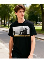T-shirt graphique imprimé rétro pour homme Maxell Blown Away Guy, noir, décontracté, manches courtes, style urbain, 180 grammes, coton biologique