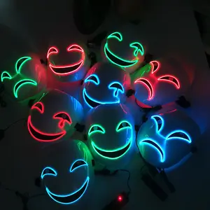 Led Glowing Angels Smiling Glow Scary Neon Mask Halloween Light Up Cosplay Props Wire Masks
