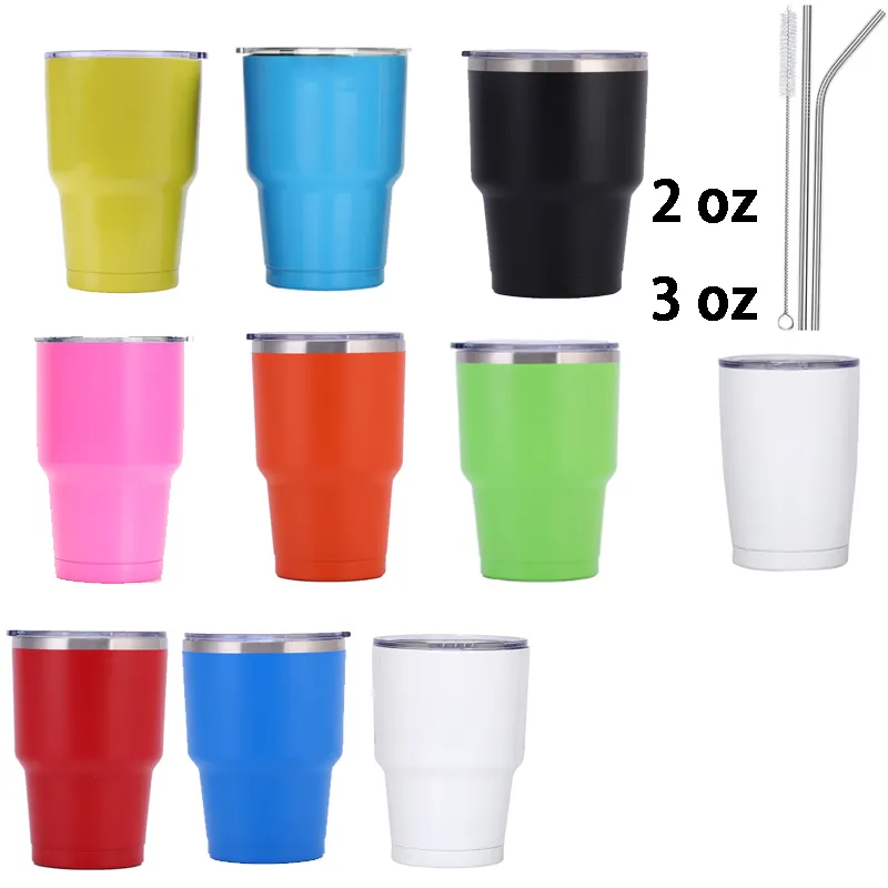 Novo 2 oz 2 oz 3 oz onça Blank Sublimation Stainless Steel Shot Glass Mini Cores Misturadas Tumbler Com Palha De Metal Para Diy espíritos