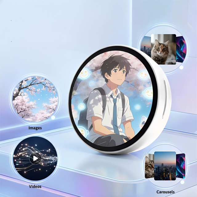5.5cm Customizable Digital Badge with Dynamic Image/Video Display & RGB Cheer Light for K-Pop Fans & Cosplay