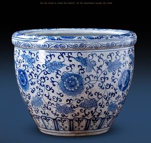 Bac de culture japonais en céramique, <span class=keywords><strong>pot</strong></span> de fleurs pour l'extérieur, bonsaï, bleu et <span class=keywords><strong>blanc</strong></span>, craquelé - Product Image 3