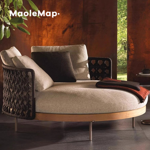 Al Aire Libre ratán patio hotel moderno teca sofá curvo Balcón de madera maciza tumbona Villa jardín sillas patio muebles conjunto - Product Image 3