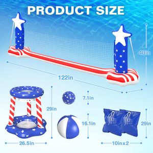 Hot Sale 3 in 1 <b>Inflatable</b> Pool Game Set Volleyball Net Basketball Hoop <b>Large</b> Floating Water Toy American Flag 250th Anniversary - Product Image 3