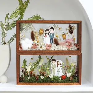 Cadre photo 3D en bois Boîte à ombres Cadre photo Verre Acrylique Boîte à ombres pour fleurs séchées et spécimens