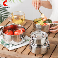 Forme ronde chauffée 3 pièces cantine 304 récipient alimentaire en acier inoxydable boîte à lunch bento en acier inoxydable pour l'école