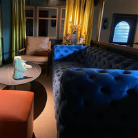 Sofá Chesterfield de Terciopelo Acolchado de Lujo para Sala de Estar, Vestíbulo de Hotel, Apartamento, Sofá Moderno de 3 Plazas Tapizado con Botones Profundos