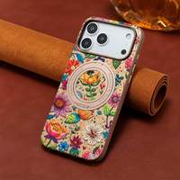 Étui de téléphone magnétique floral coloré en liège vintage personnalisé, directement de l'usine ODM, avec béquille rotative, compatible avec les séries Apple
