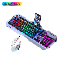 Set Keyboard dan Mouse JSgaming Hot Mechanical Tea Axis Feel 108-Key, Keyboard dan Mouse Berkabel untuk Desktop/Laptop, E-sports Game GX80