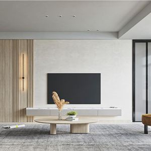 Mueble para TV de Melamina con Cristal, Diseño Simple, Partición de Madera Contrachapada, Mueble Flotante para TV de Salón Moderno 2023 - Product Image 2