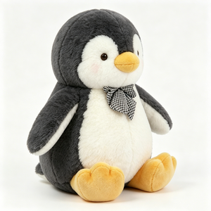 Pingüino de Peluche Personalizado - Peluche Suave y Esponjoso con Lazo a Cuadros, Lindo Juguete Gris y Blanco para Niños y Guardería - Product Image 2