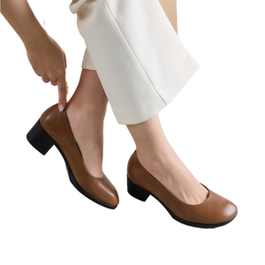 New Essential Trending Comfort Summer Boots Handmade Genuine Sheep Leather Latel Round Toe Square <b>Heel</b> 5cm Pumps Women's - Product Image 1