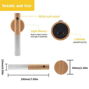 Bewegungs sensor Nachtlicht Wiederauf ladbare magnetische Holz Wand leuchten für Kinder Badezimmer Korridore Schrank Treppen Schlafzimmer - Product Image 3
