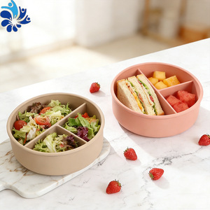 Silicone Lunch <b>Box</b> <b>Round</b> Three Compartment With Lid For Student And Adult Meal Storage - Product Image 4