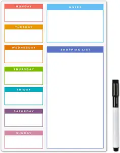 ثلاجة أسبوعية مغنطيسية لتخطيط الوجبات ، لوحة بيضاء ، قائمة تسوق, لكشف الطعام ، تذكيرات يومية ، تقويم الثلاجة ، مسح جاف