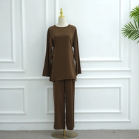Ensemble deux pièces grande taille pour femmes, couleur unie, avec haut à manches longues et pantalon, design dessiné à la main, polyester, abaya musulmane