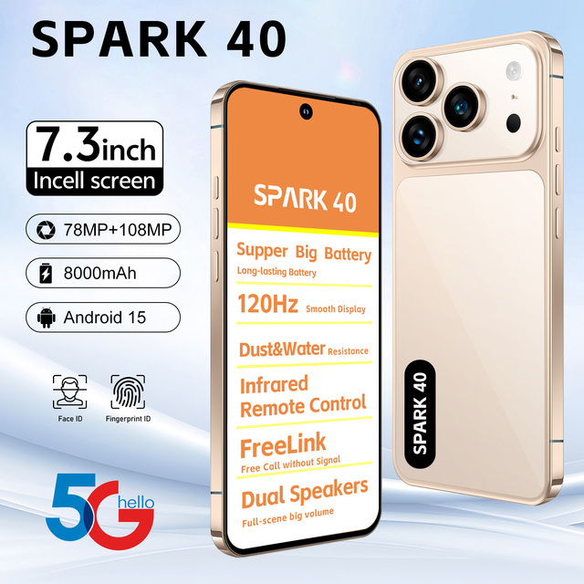 SPARK 40 Global Version 5G Phone 120Hz HD Display Dual Camera Android Smartphone