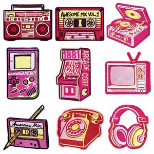 Patchs thermocollants brodés roses, écologiques, de style américain, motifs Radio, Jeux, Console, Casque audio, Ruban, TV, pour la décoration de chapeaux - Product Image 1