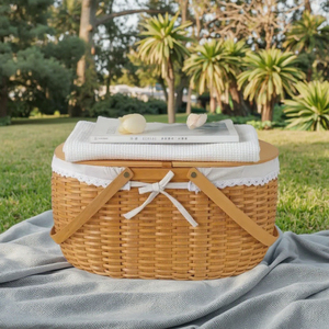 Eco-Friendly Natural <b>Wooden</b> Nylon <b>Basket</b> Classic Oval Shape Stylish Colorful Multifunctional Outdoor Picnic Vegetable Storage - Product Image 5