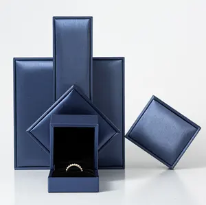 2020 Luxe Prachtige Blauwe Kleur Kunstleer Groothandel Ring Lederen Doos Sieraden