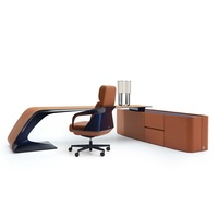 Bureau de direction moderne en cuir italien avec cadre en bois massif en forme de L, pieds dorés, pliable, design de luxe