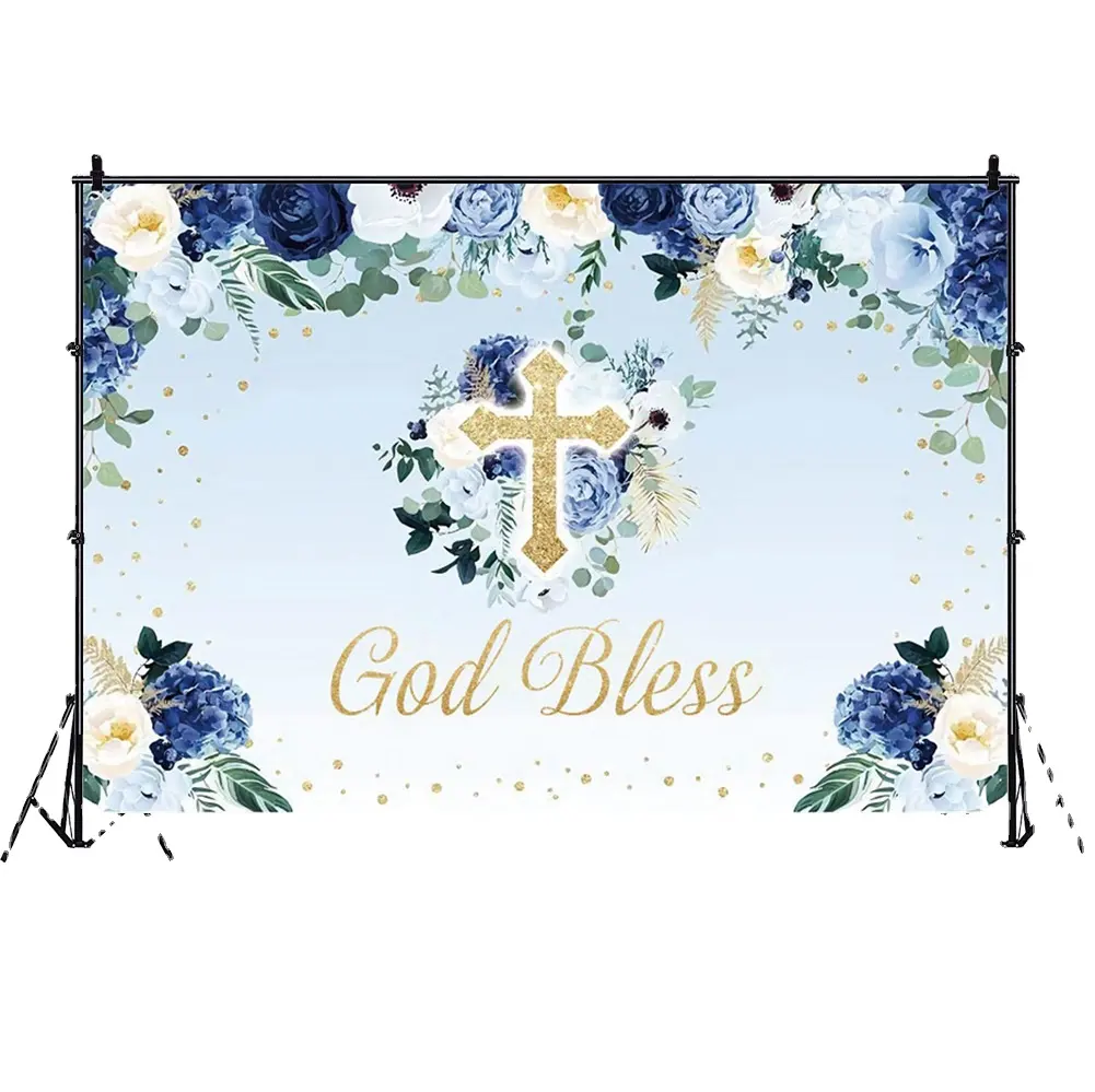 Draagbare Opvouwbare Partij Ideeën God Bless Bloemen Baby Douche Achtergrond Stand Hoge Kwaliteit Custom Size Wedding Party Fotografie