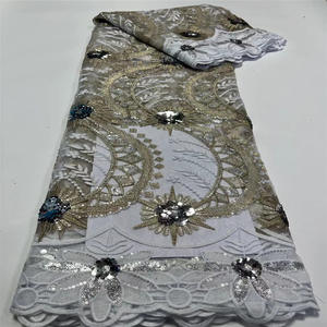 Tissu africain pour robe <span class=keywords><strong>de</strong></span> mariée en dentelle française, nouveau tube <span class=keywords><strong>de</strong></span> perles, film lumineux, broderie 3D - Product Image 6