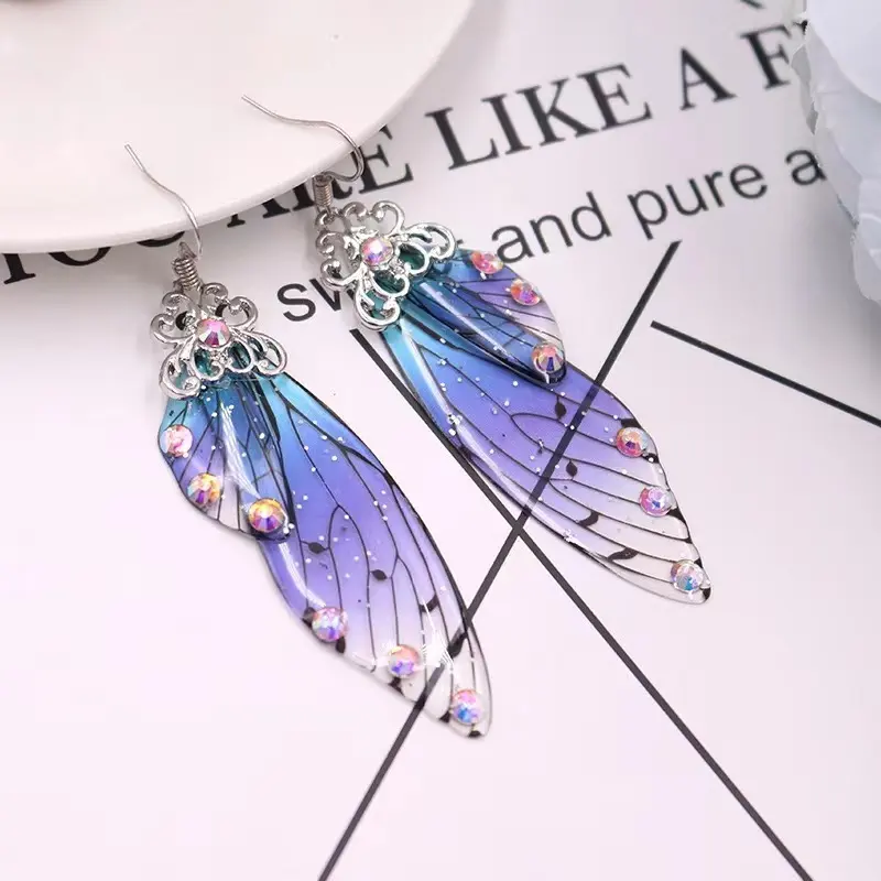 Brincos de borboleta longa, asas de noiva, moda feminina, animal, brincos de cicada